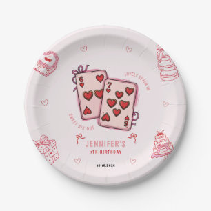 6 7 Birthday for Girls, Pink Six Seven Kids Party Paper Plate