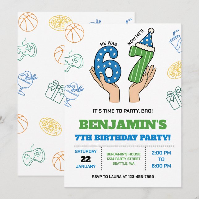 6-7 Birthday Invitation for Boys, Six Seven Meme (Front/Back)