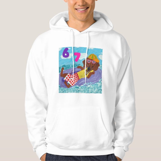 6 7 Dachshund beach bum on float Hoodie (Front)