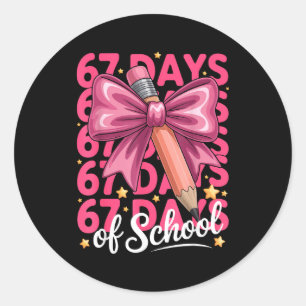6 7 Days Of School Girls Coquette Bow Cute Funny S Classic Round Sticker