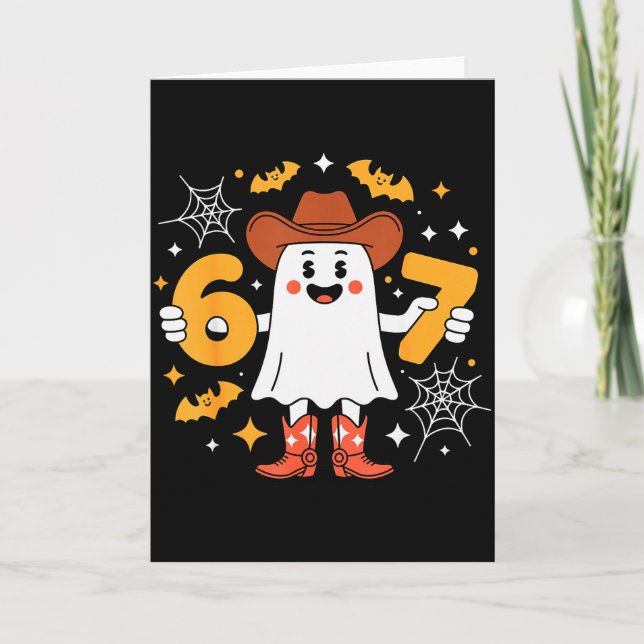 6 7 Halloween Ghost 67 Meme Gen Alpha Six Seven  Card (Front)