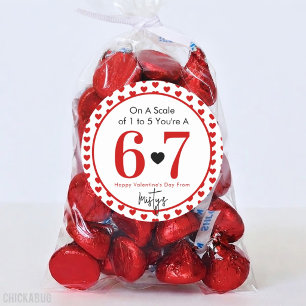 6 7 Love Hearts Valentines Day Round Sticker