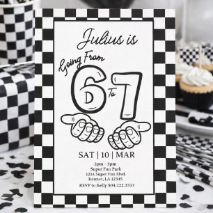 6 7 Meme Birthday Black Chequerboard Invitation