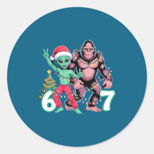 6 7 Meme Christmas Alien Sasquatch Six Seven Fun Classic Round Sticker