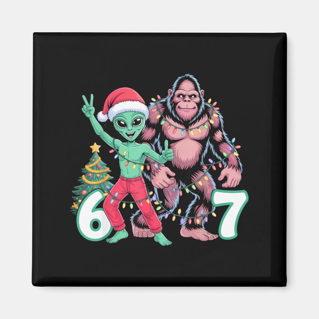 6 7 Meme Christmas Alien Sasquatch Six Seven Fun  Magnet (Front)