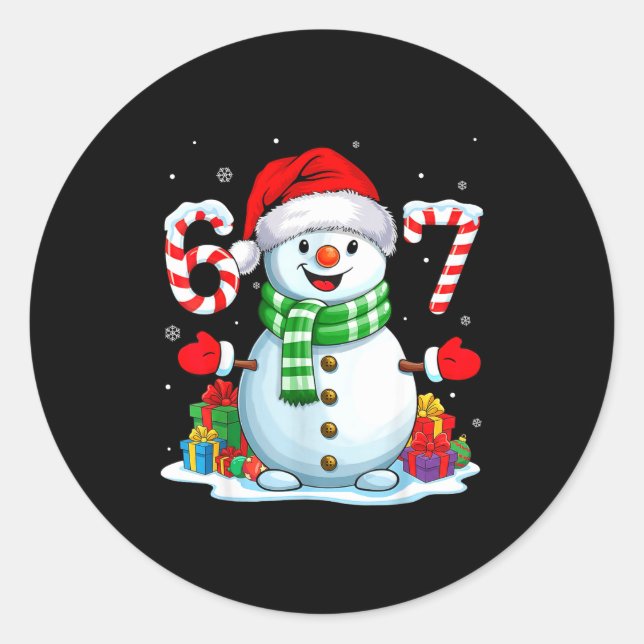 6 7 Meme Christmas Funny Snowman Six Seven 67 Men  Classic Round Sticker (Front)