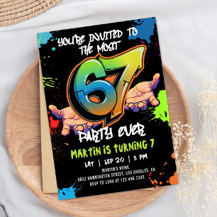 6 7 Meme Graffiti Six Seven Birthday Invitation