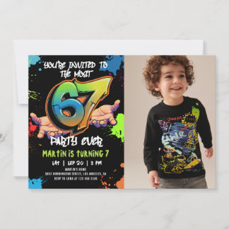 6 7 Meme Graffiti Six Seven Birthday Photo Invitation