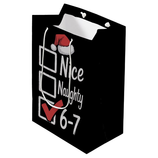6-7 Meme Nice Naughty 67 Christmas Brain Rot Funny Medium Gift Bag (Front Angled)