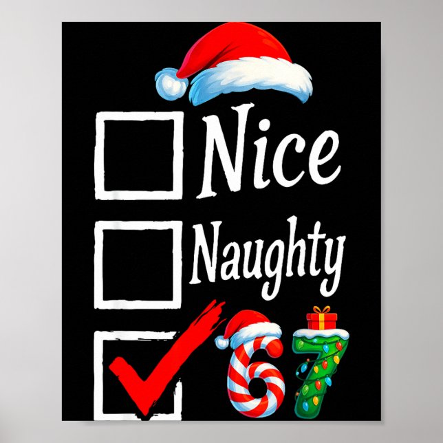 6 7 Meme Nice Naughty 67 Christmas Brain Rot Funny Poster (Front)