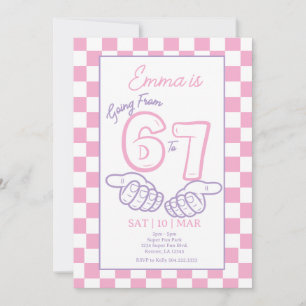 6 7 Meme Pink Chequerboard Girl Birthday Invitation