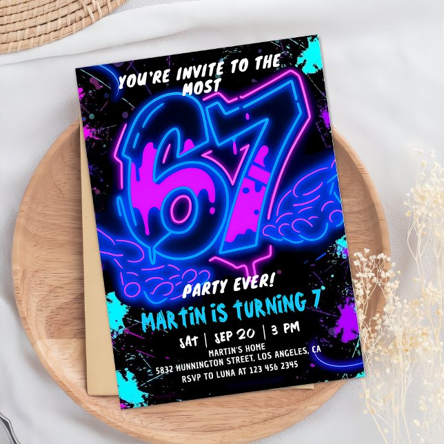 6 7 Neon Six Seven Birthday Invitation  (Creator Uploaded)