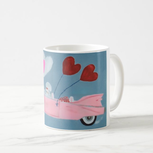 6 7 Poodle in Pink Classic Car flying in sky  Coffee Mug (Front Right)
