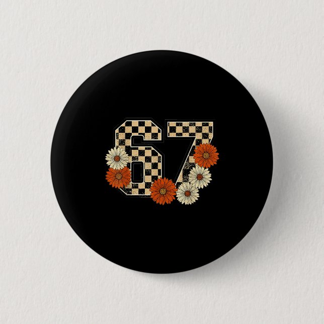 6 7 Retro Fall Meme Checkerboard Tee Haunted By 67 Cm Round Badge (Front)