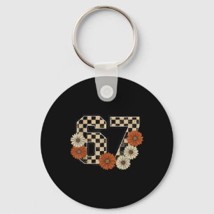 6 7 Retro Fall Meme Checkerboard Tee Haunted Key Ring