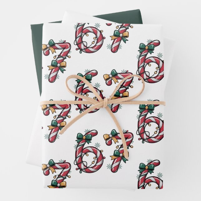 6 7 Six Seven Gen Z Alpha Meme Slang Xmas Lights Wrapping Paper Sheet (In situ)
