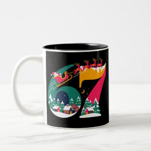 6 7 Six Seven Gen Z Alpha Meme Slang Xmas Santa  Two-Tone Coffee Mug