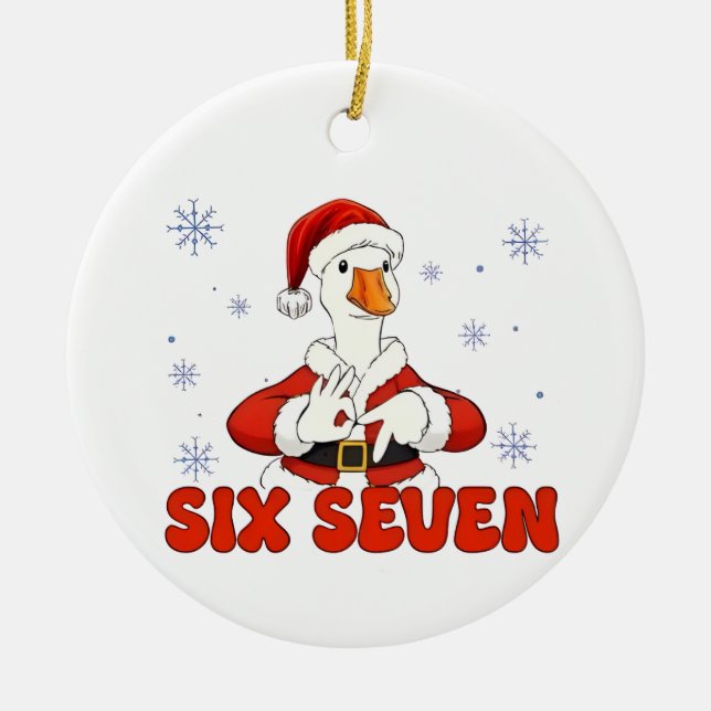 6 7 Six Seven Hand Gen Z Alpha Goose Christmas Ceramic Ornament (Front)