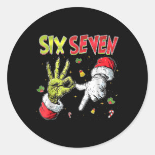 6 7 Six Seven Hand Gen Z Alpha Meme Slang Xmas Chr Classic Round Sticker