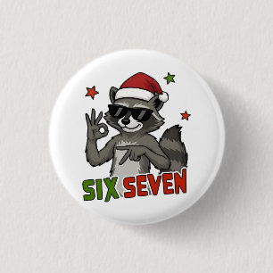 6 7 Six Seven Hand Gen Z Alpha Racoon Christmas 3 Cm Round Badge