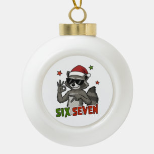 6 7 Six Seven Hand Gen Z Alpha Racoon Christmas Ceramic Ball Christmas Ornament
