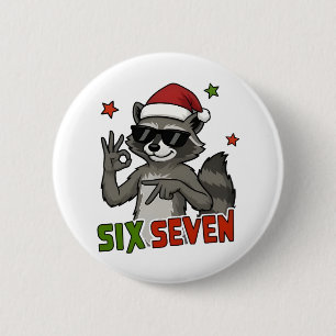 6 7 Six Seven Hand Gen Z Alpha Racoon Christmas Cm Round Badge