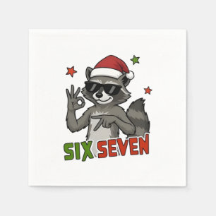 6 7 Six Seven Hand Gen Z Alpha Racoon Christmas Napkin