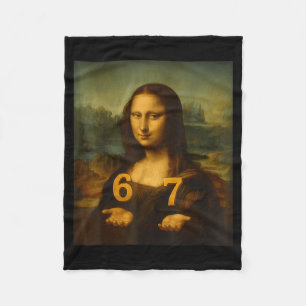 6 7 Six Seven Meme 67 Funny Mona Lisa Gen Z Alpha Fleece Blanket
