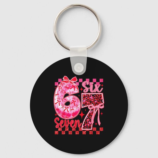 6 7 Six Seven Meme Coquette Bow Leopard Heart Vale Key Ring (Front)