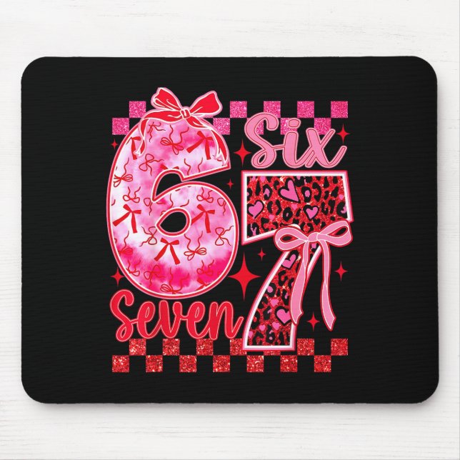6 7 Six Seven Meme Coquette Bow Leopard Heart Vale Mouse Pad (Front)