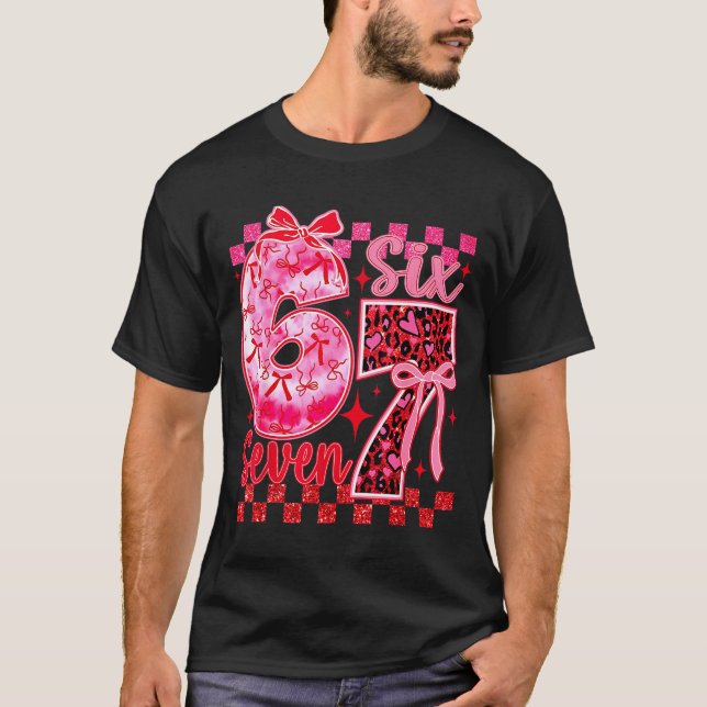 6 7 Six Seven Meme Coquette Bow Leopard Heart Vale T-Shirt (Front)