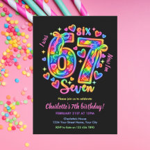 6 7 Six Seven Meme Neon Rainbow Glow Girl Birthday