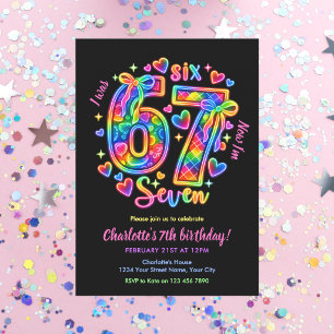 6 7 Six Seven Meme Neon Rainbow Glow Girl Birthday Invitation