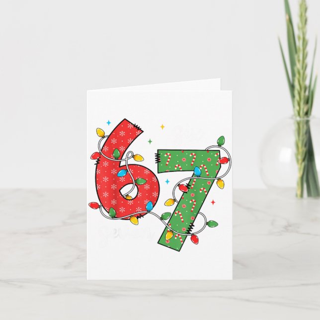 6 7 Six Seven Meme Xmas Lights Candy Cane Christma Card (Front)