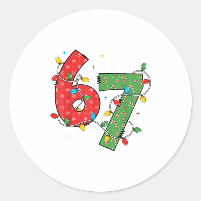 6 7 Six Seven Meme Xmas Lights Candy Cane Christma Classic Round Sticker (Front)