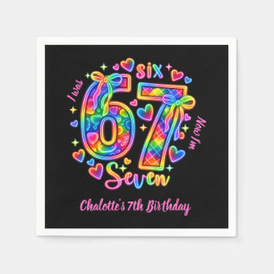 6 7 Six Seven Neon Rainbow Glow Girl Birthday Napkin