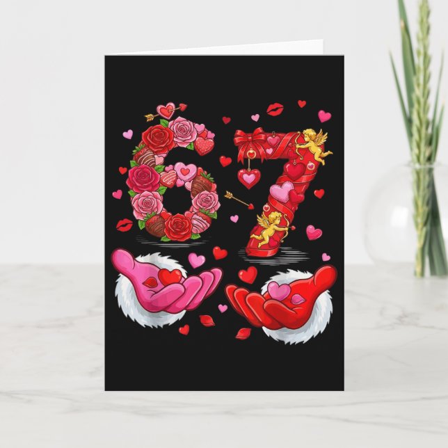 6 7 Six Seven Valentine Hearts Kids Boys Girls Cut Card (Front)