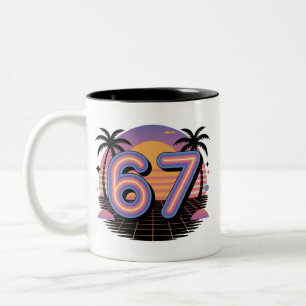 6 7 Six Seven Vaporwave Gen Z Alpha Meme Two-Tone Coffee Mug
