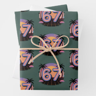 6 7 Six Seven Vaporwave Gen Z Alpha Meme  Wrapping Paper Sheet