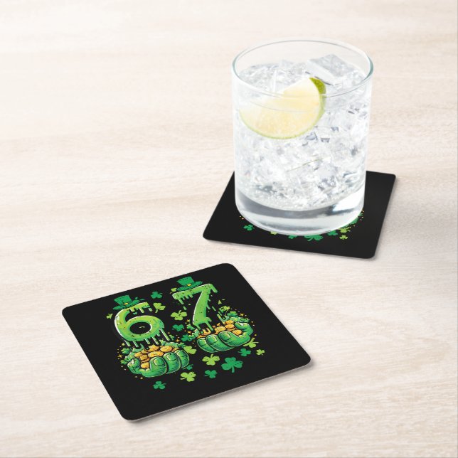 6 7 St Patricks Day Square Paper Coaster (Insitu)