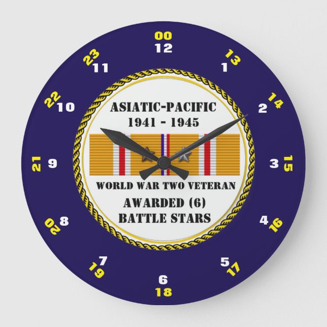 6 BATTLE STARS WWII Asiatic Pacific Veteran Large Clock (Front)