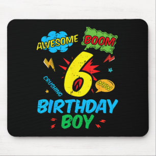6 Birthday Boy Comic Cool 6th Bday Superhero Party Mouse Pad