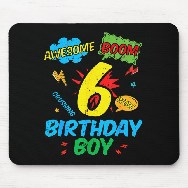 6 Birthday Boy Comic Cool 6th Bday Superhero Party Mouse Pad (Front)