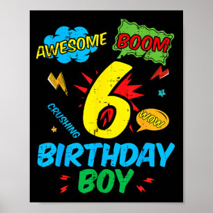 6 Birthday Boy Comic Cool 6th Bday Superhero Party Poster