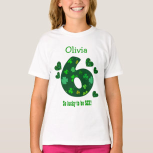 6 Birthday Girl Shamrock Number Custom Name V18 T-Shirt