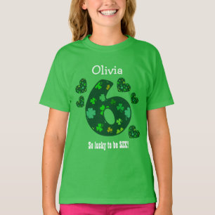 6 Birthday Girl Shamrock Number Custom Name V18A T-Shirt
