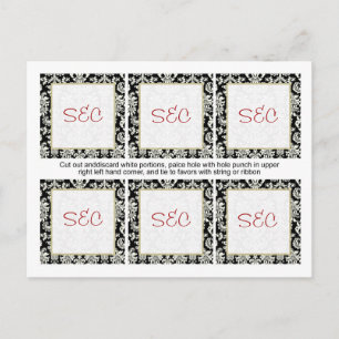 6 Black/White Damask Wedding Favour Tags Postcard