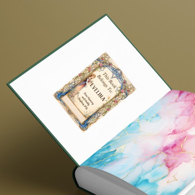 6 Bookplates - Fairytale Princess Square Sticker (Princess bookplate shwon inside a book's front page)