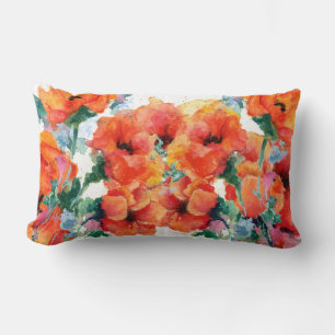 6 Cheerful Poppies Red Three Long Stemmed Art  Lumbar Cushion