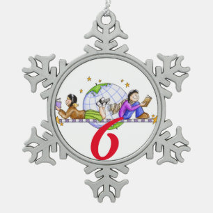 6 Christmas Readers Snowflake Pewter Christmas Ornament